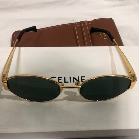 Celine Triomphe Gold Metal Oval Sunglasses - Picture 1 of 6